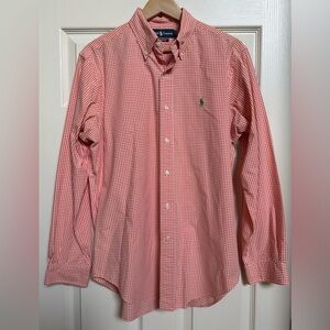 RALPH LAUREN Orange Checked Classic Fit Button Down Dress Shirt Sz M